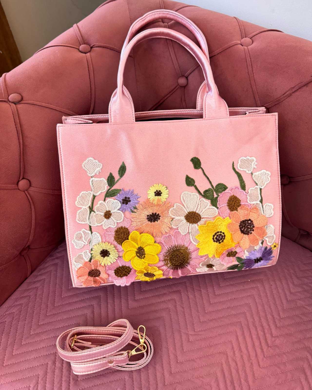 Floral Embroidered Summer Travel Tote Bag for Women