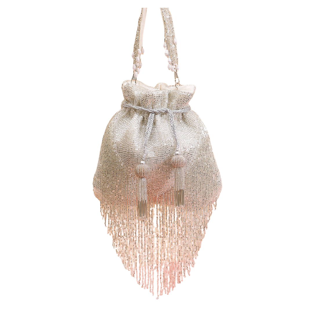 Silver Bead Tassel Potli Bag for Evening Party