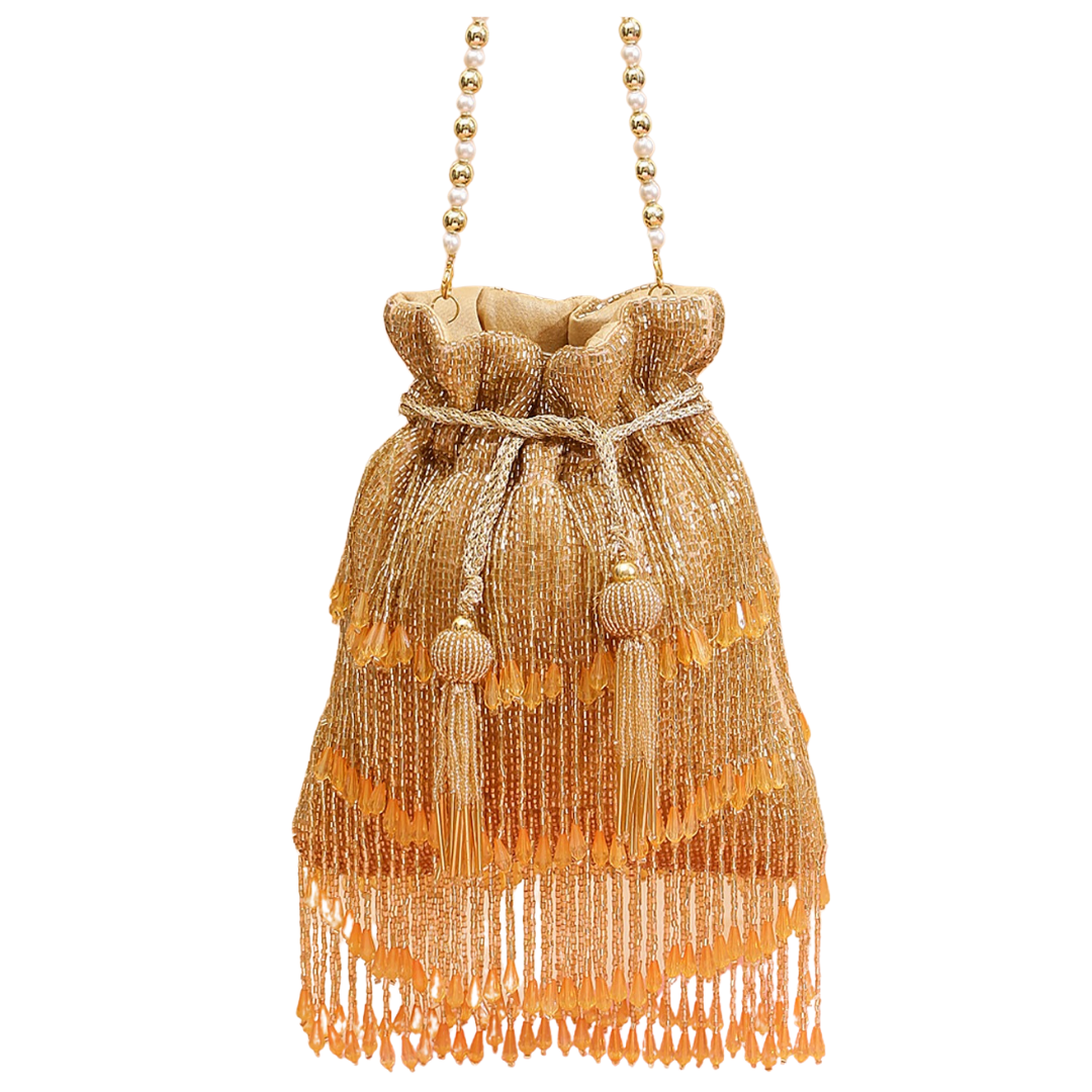 Golden Drop Tassel Party Potli Bags