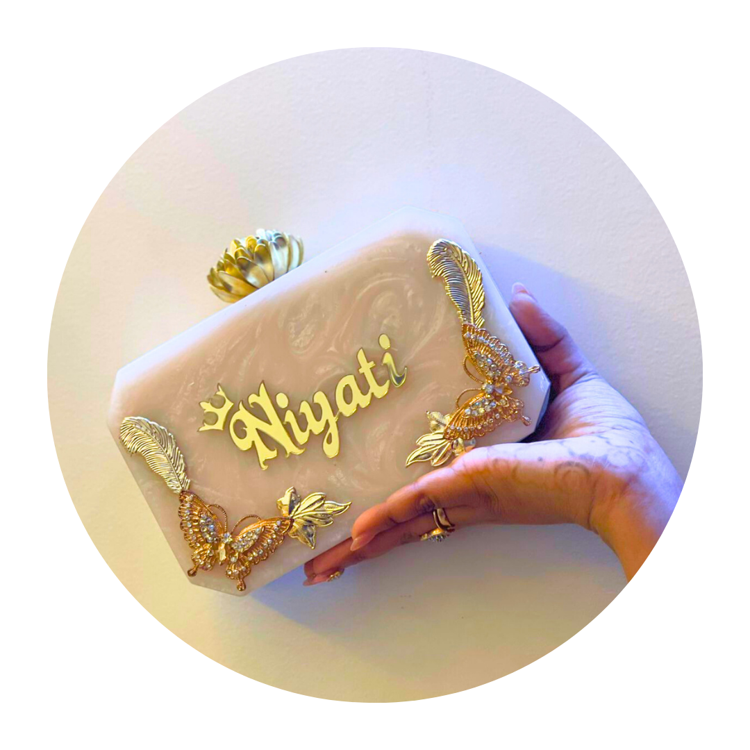 Acrylic Embellished Customised Name Clutch