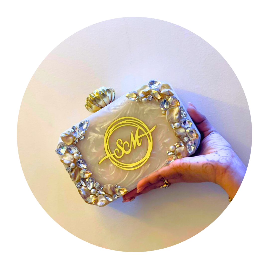 Acrylic Embellished Customised Name Clutch