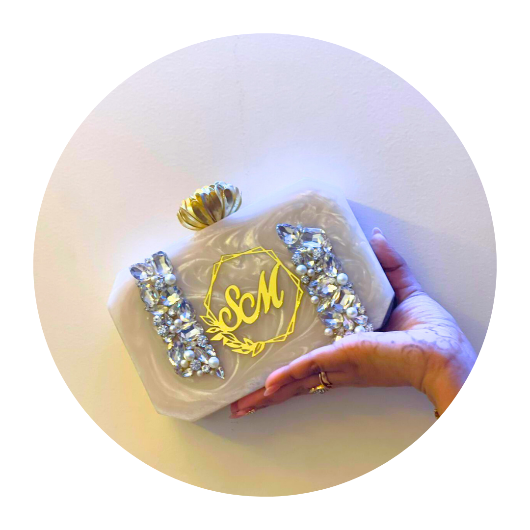Acrylic Embellished Customised Name Clutch