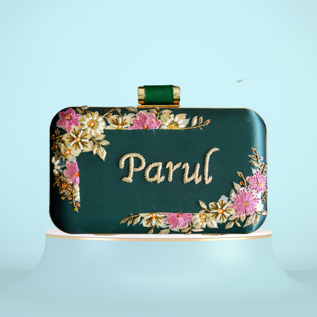 Customised Green Name Highlight Party Clutch
