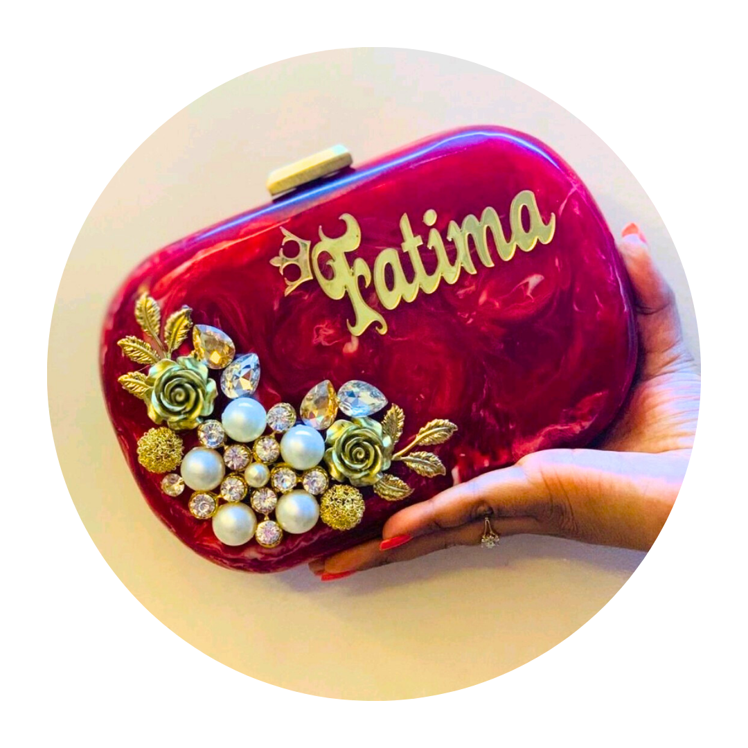Acrylic Embellished Maroon Name Clutch