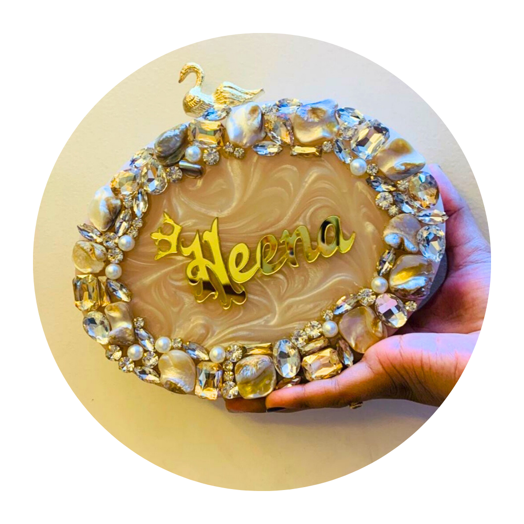 Acrylic Custom Name Resin Clutch – Pearl & Crystal Embellished