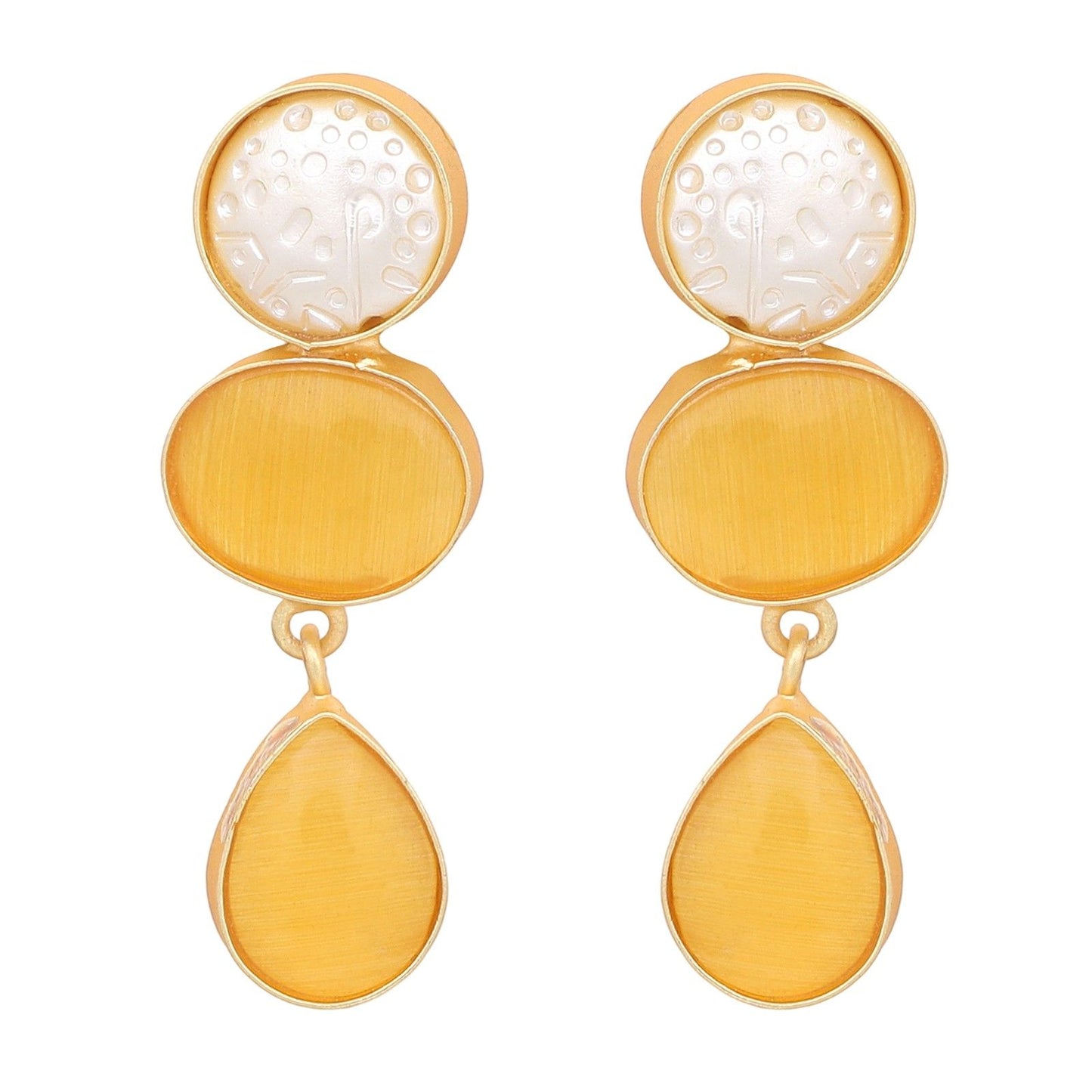 Gold-Toned Geometric Yellow Drop Earrings for Women | Stylish Western Wear Statement Jewelry