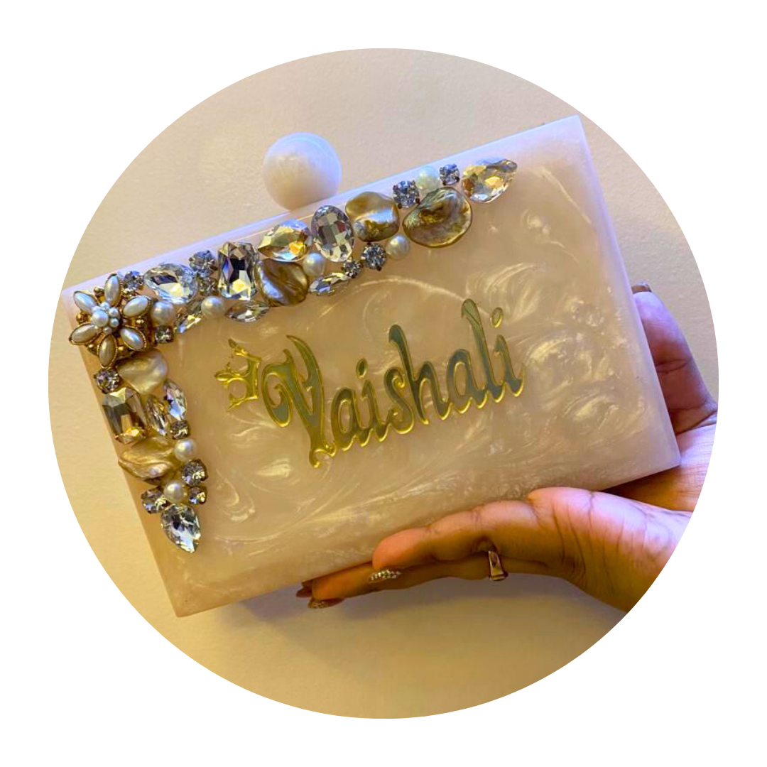 Acrylic Embellished Customised Name Clutch