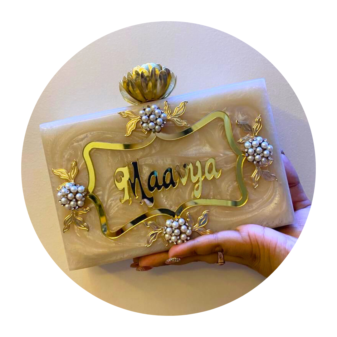 Acrylic Embellished Customised Name Party Clutches for Women