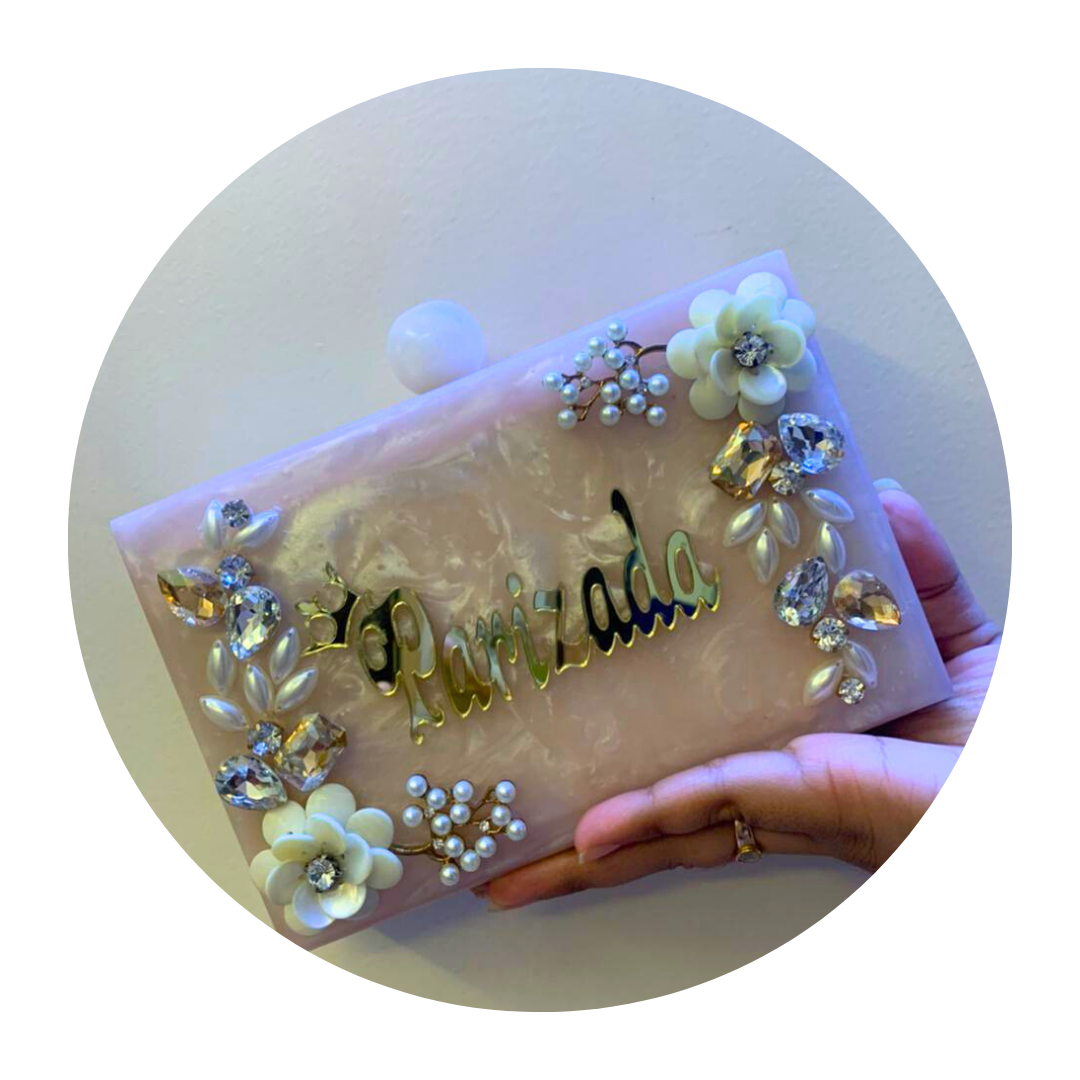 Acrylic Embellished Customised Name Clutch