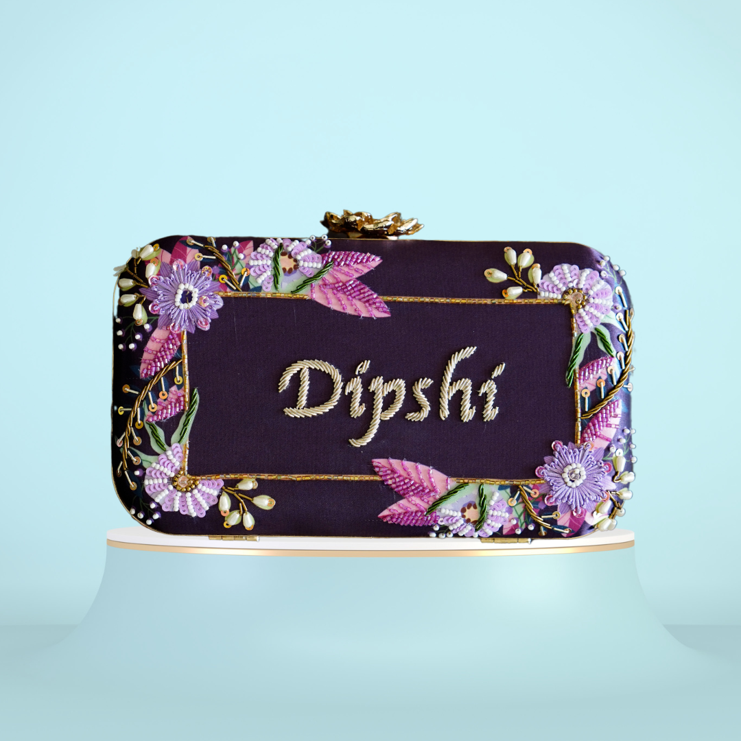 Customized Purple Name Embroidery Highlight Party Clutch