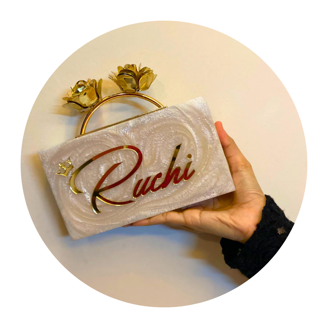 Acrylic Brass Rose Custom Name Clutch