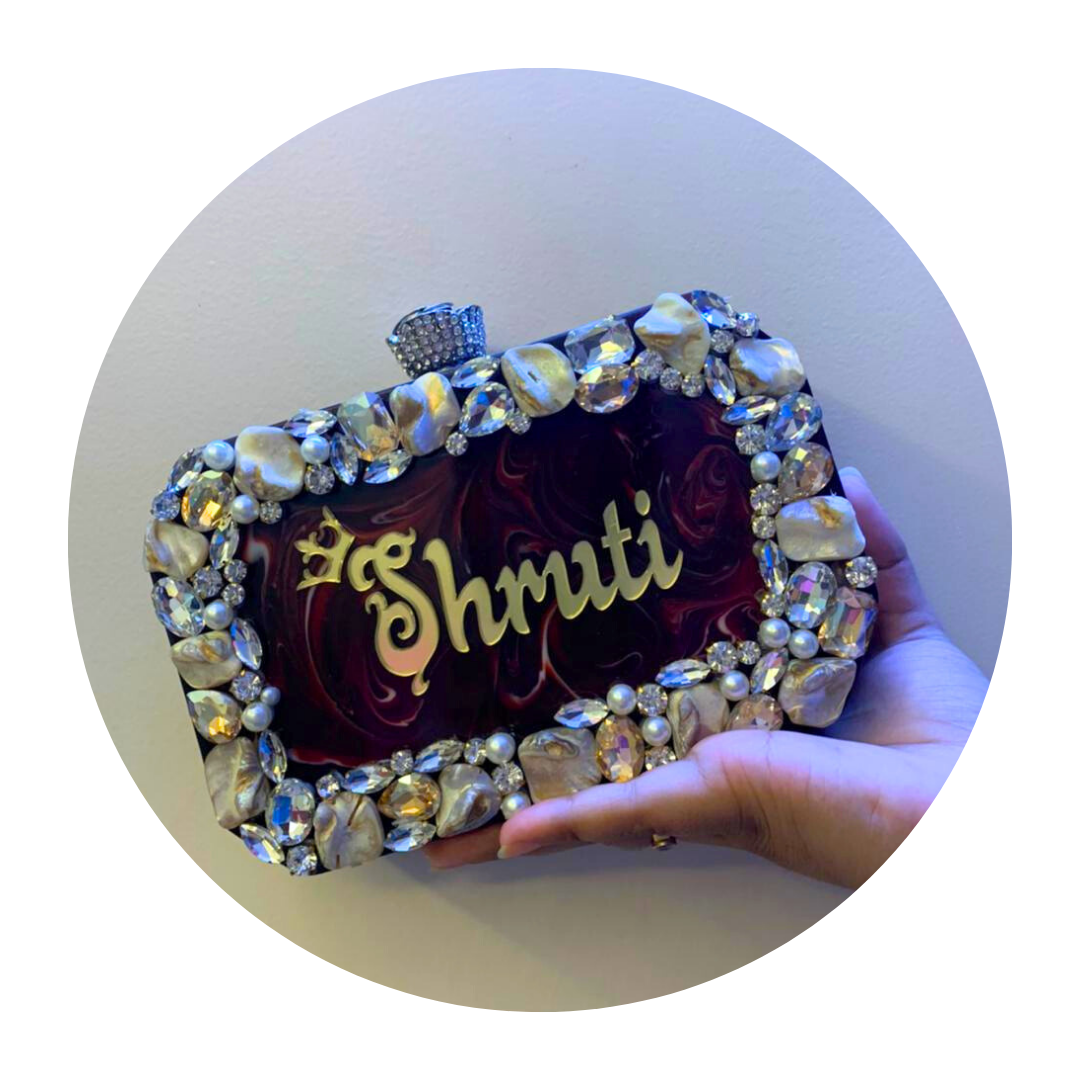 Acrylic Embellished Designer Name Clutch