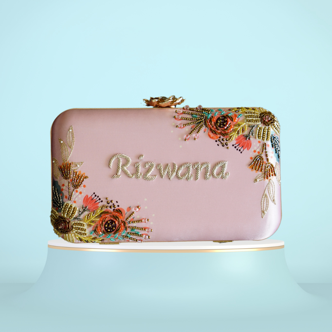 Custom Embroidery Pink Name Party Highlight Clutch