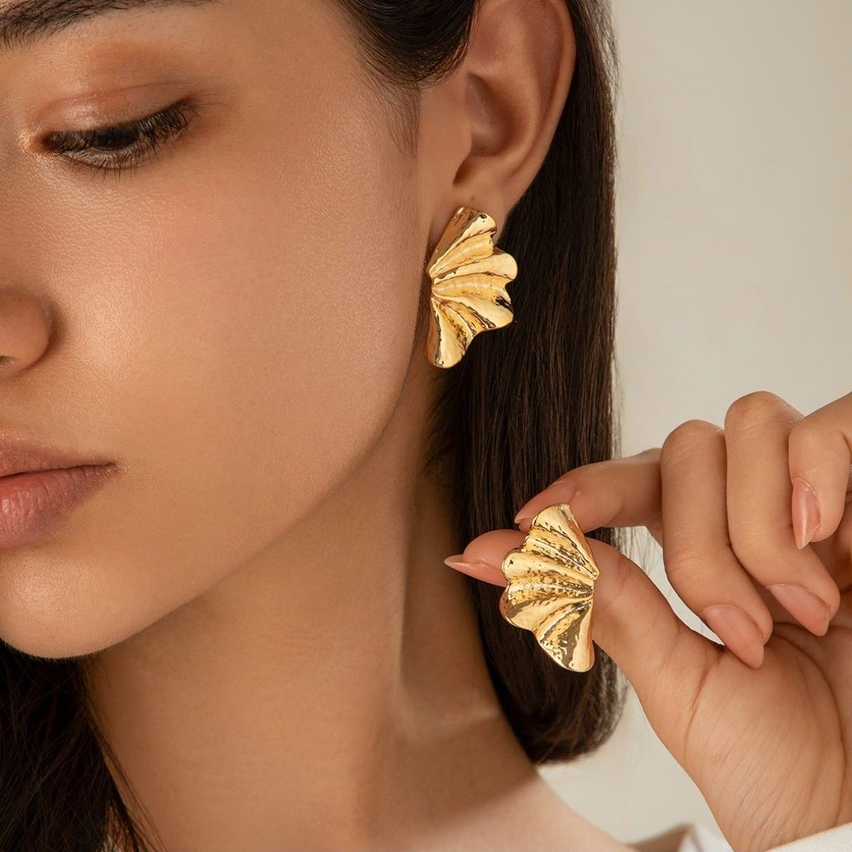 Gold Plated Leaf Fan Earrings