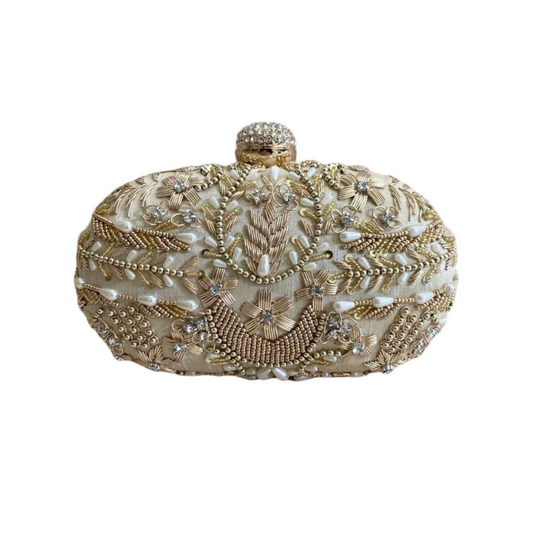 Golden Bead Embroidery Party Clutch Bag for Women