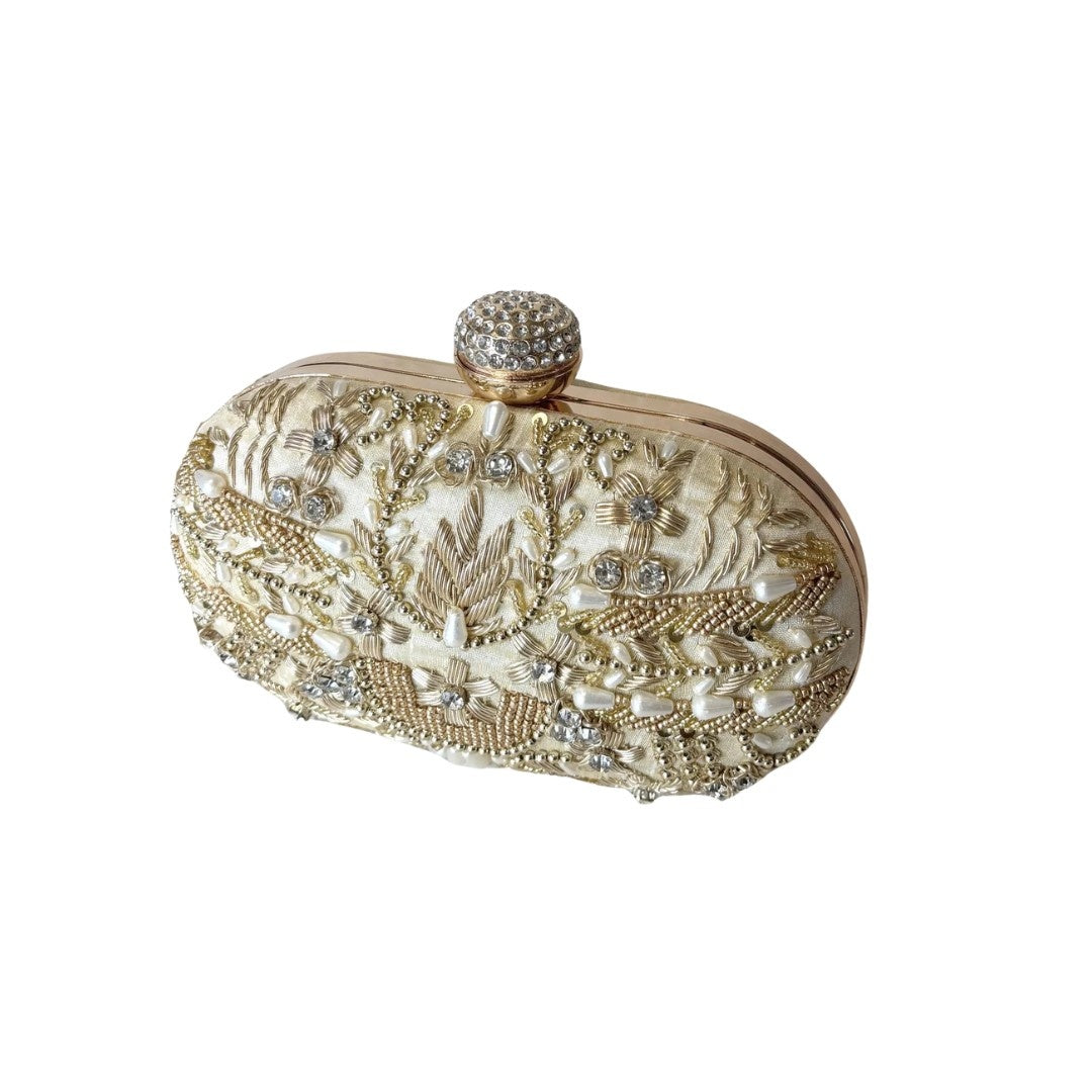 Golden Bead Embroidery Party Clutch Bag for Women