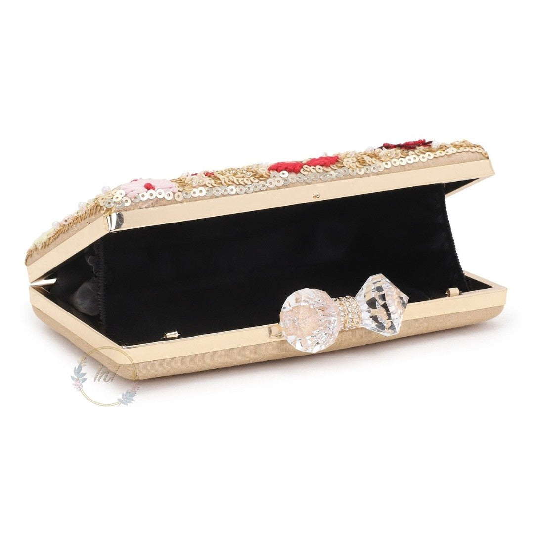 Golden Embroidery Wedding Party Clutch Bag for Women