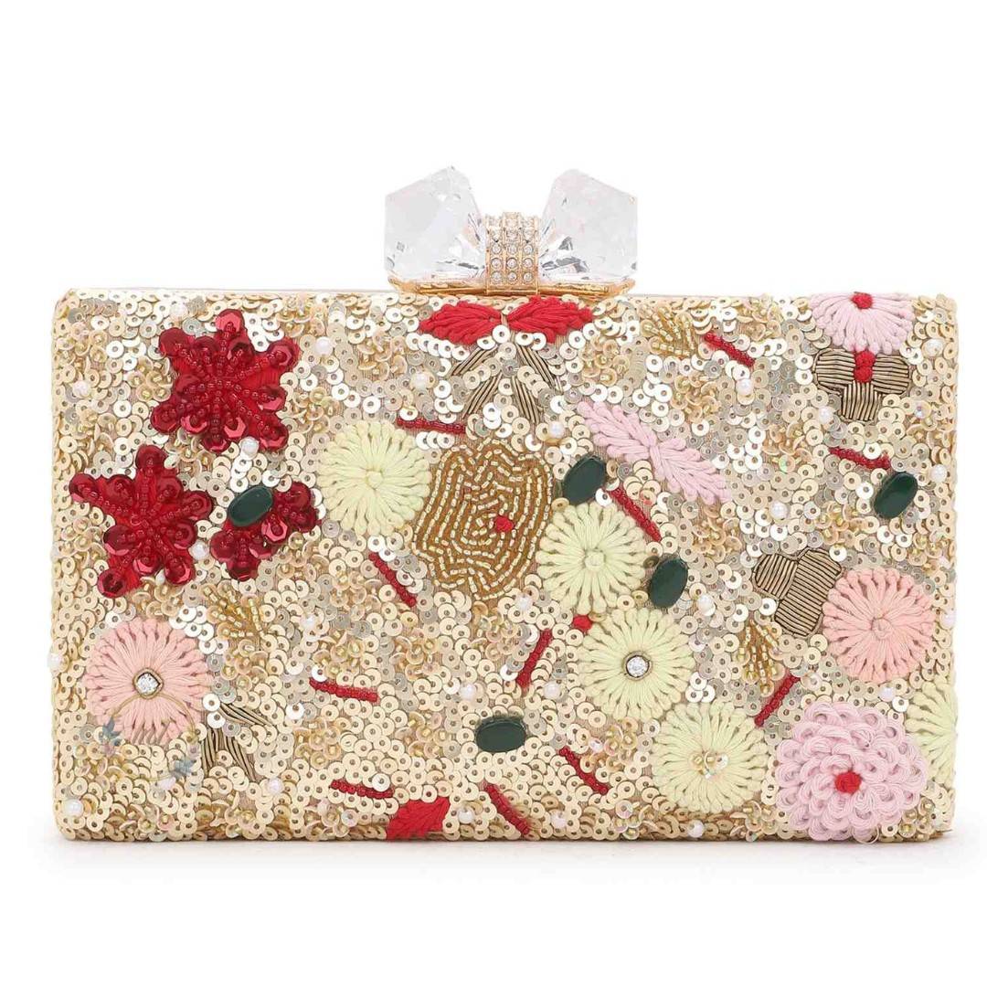 Golden Embroidery Wedding Party Clutch Bag for Women