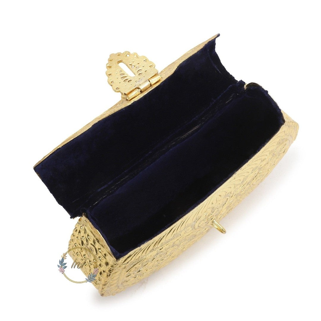 Vintage Golden Matka Brass Metal Party Clutch for Women