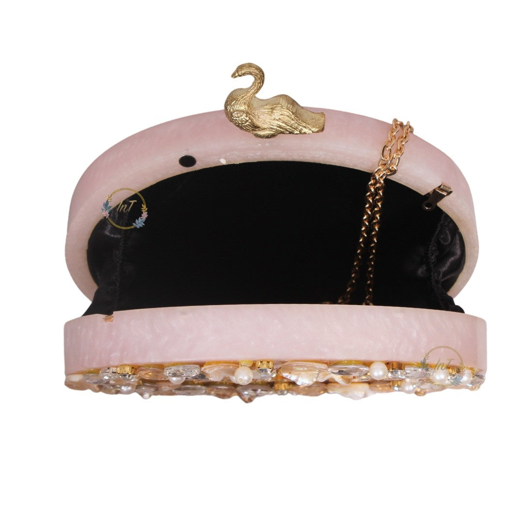 Acrylic Custom Name Resin Clutch – Pearl & Crystal Embellished