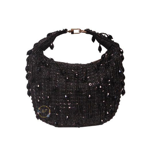 Designer Luxury Black Drop Bead Embroidery Handbag