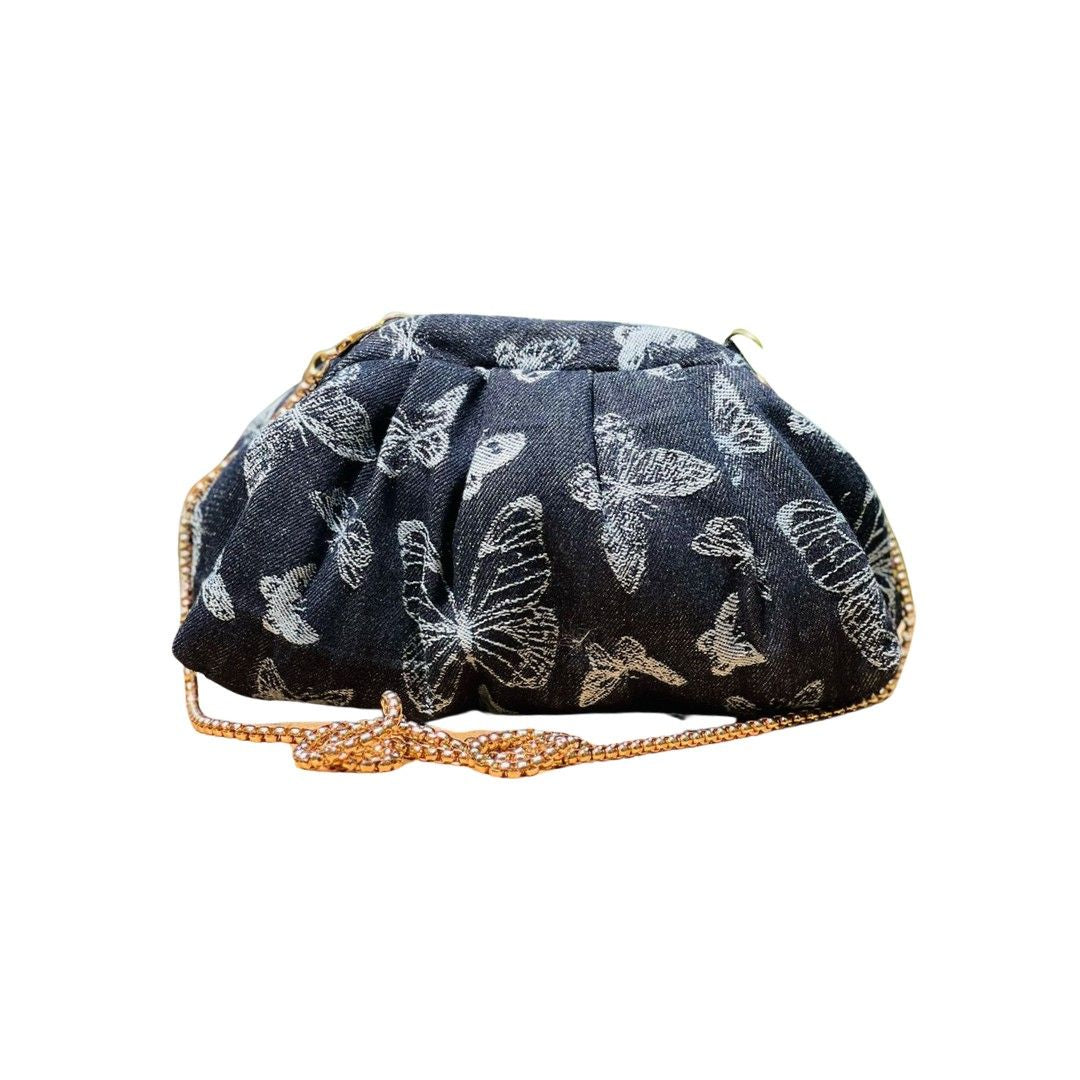 Ruche Denim Batua Clutch Bag with Sling for Women