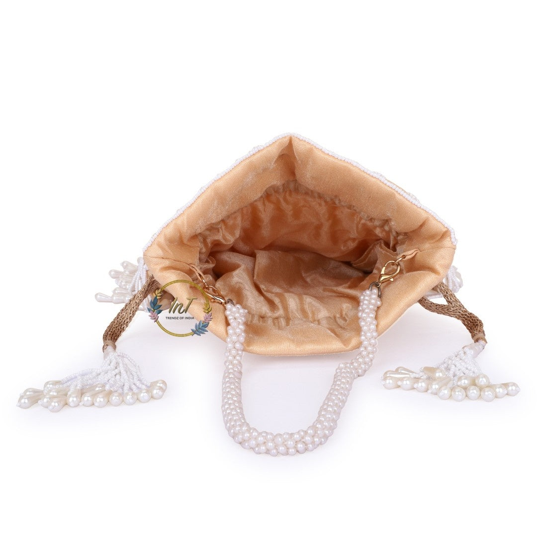 Golden Pearl Embroidery Potli Bag for Women