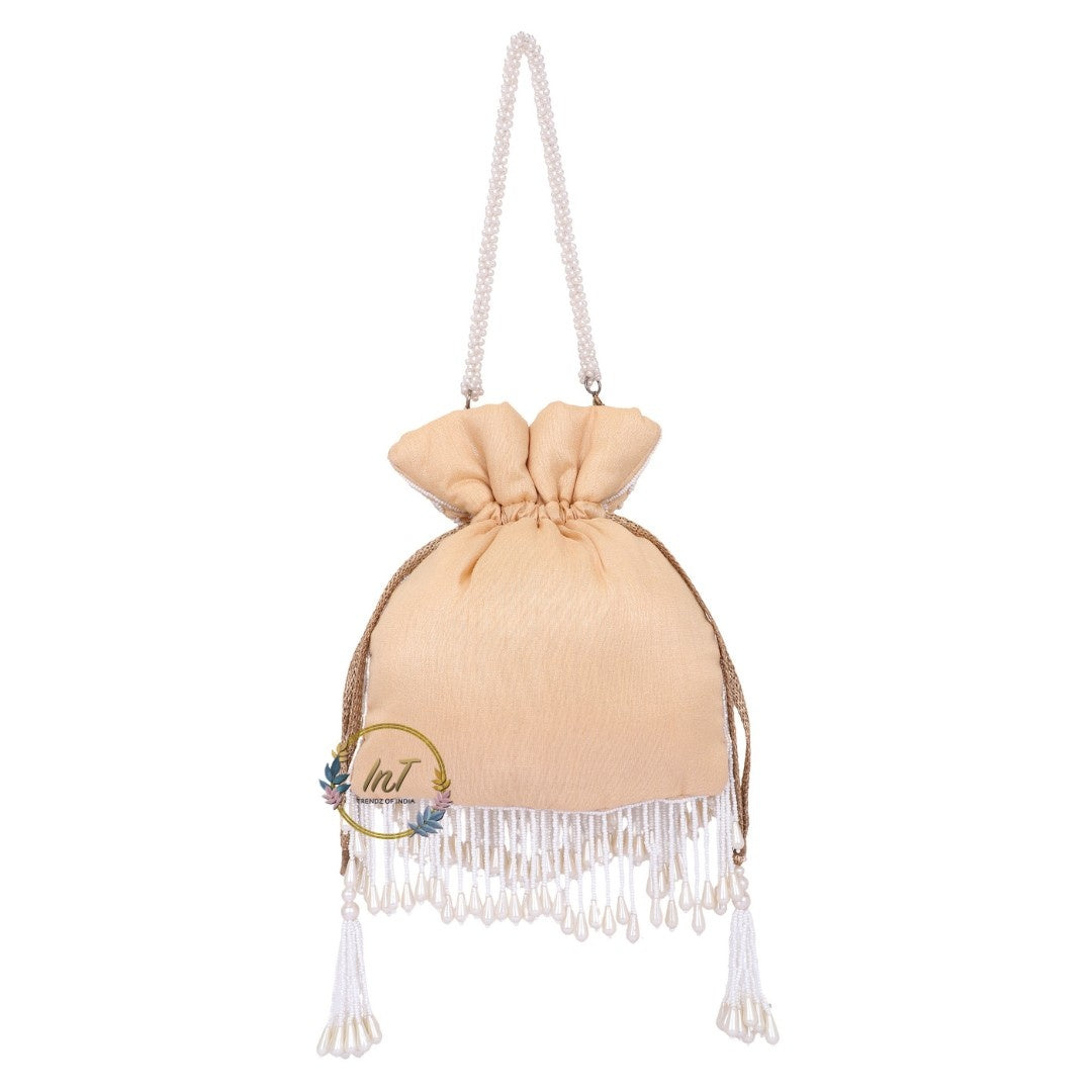 Golden Pearl Embroidery Potli Bag for Women