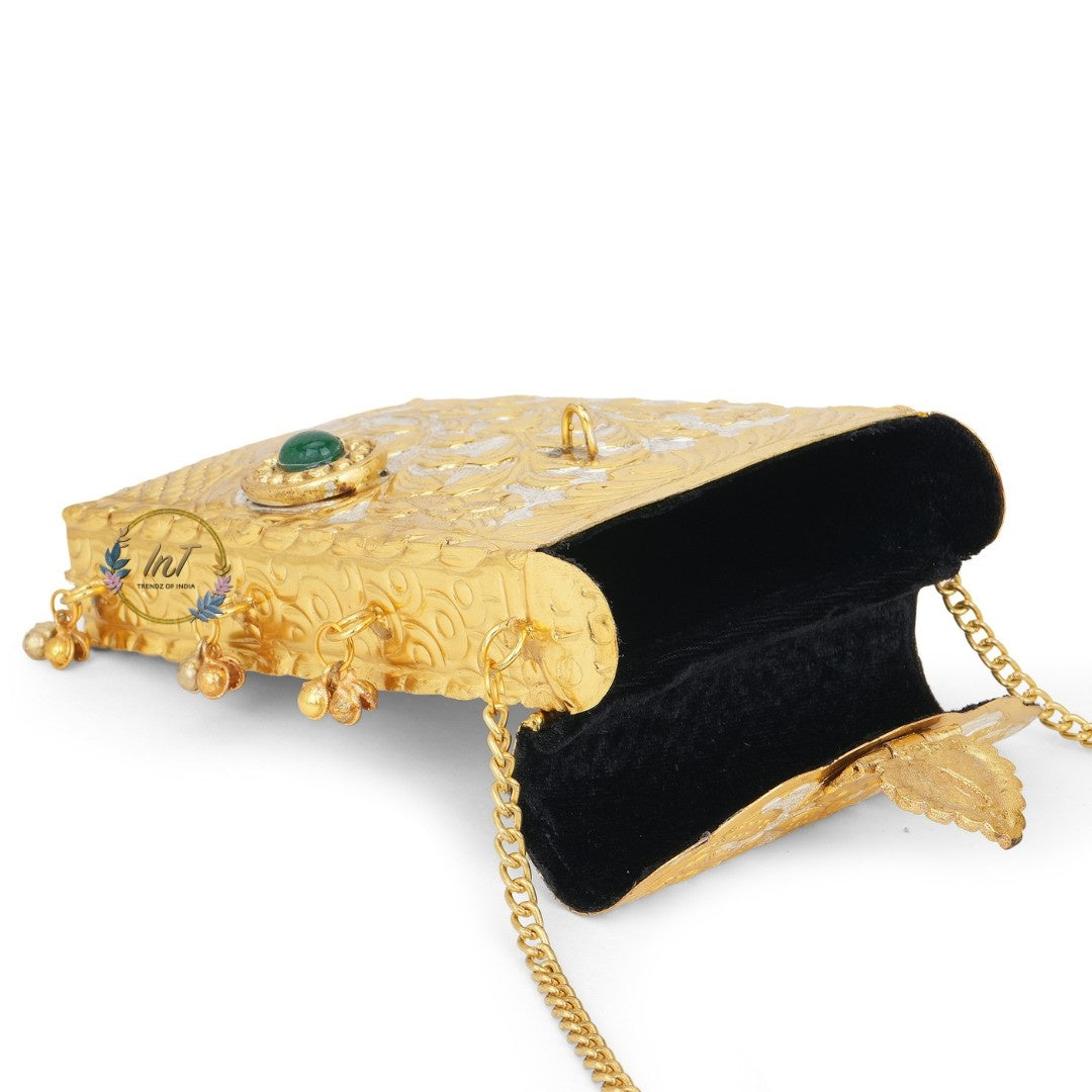 Metal Vertical Vintage Brass Phone Clutch Bag for Women