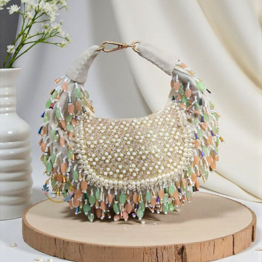 Designer Bead Embroidery Moon Handbag