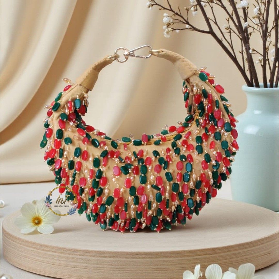 Designer Bead Embroidery Moon Handbag