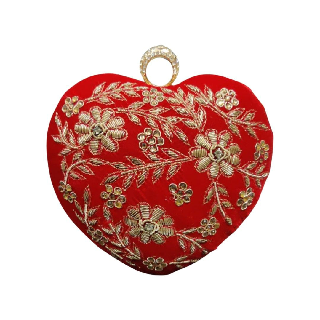 Designer Embroidered Valentine Heart Clutch Bag