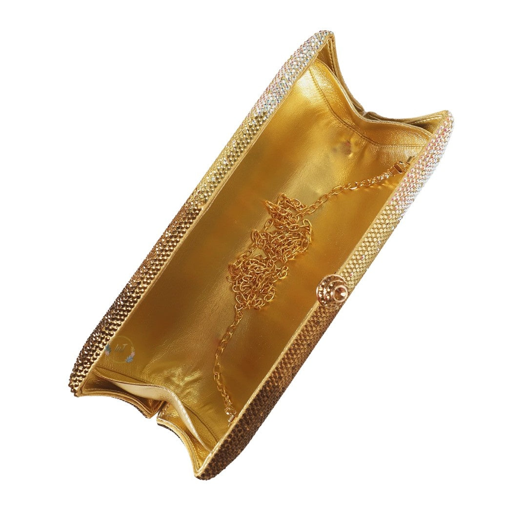 Golden Rhinestone Party Clutch Bag for Women