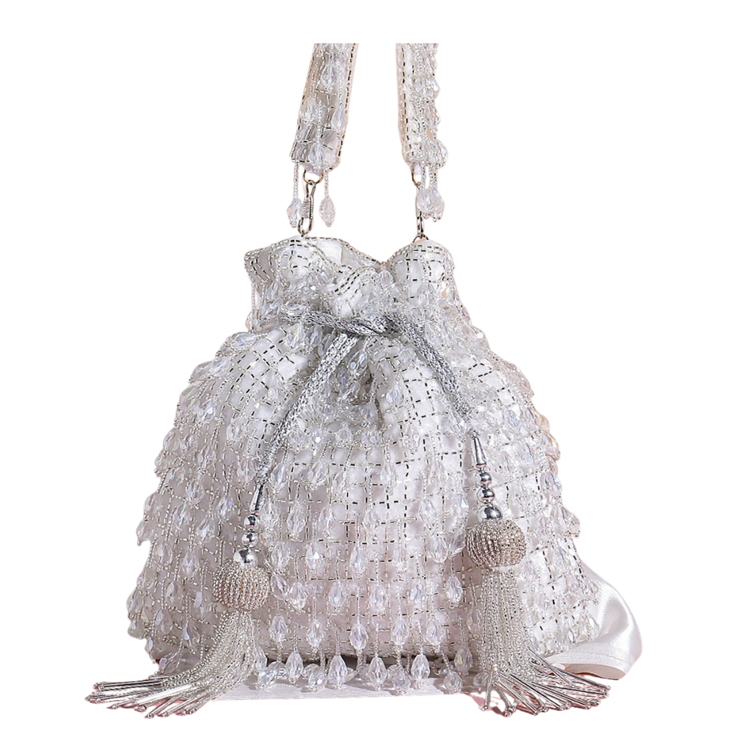 Crystal Silver Potli Bag for Women