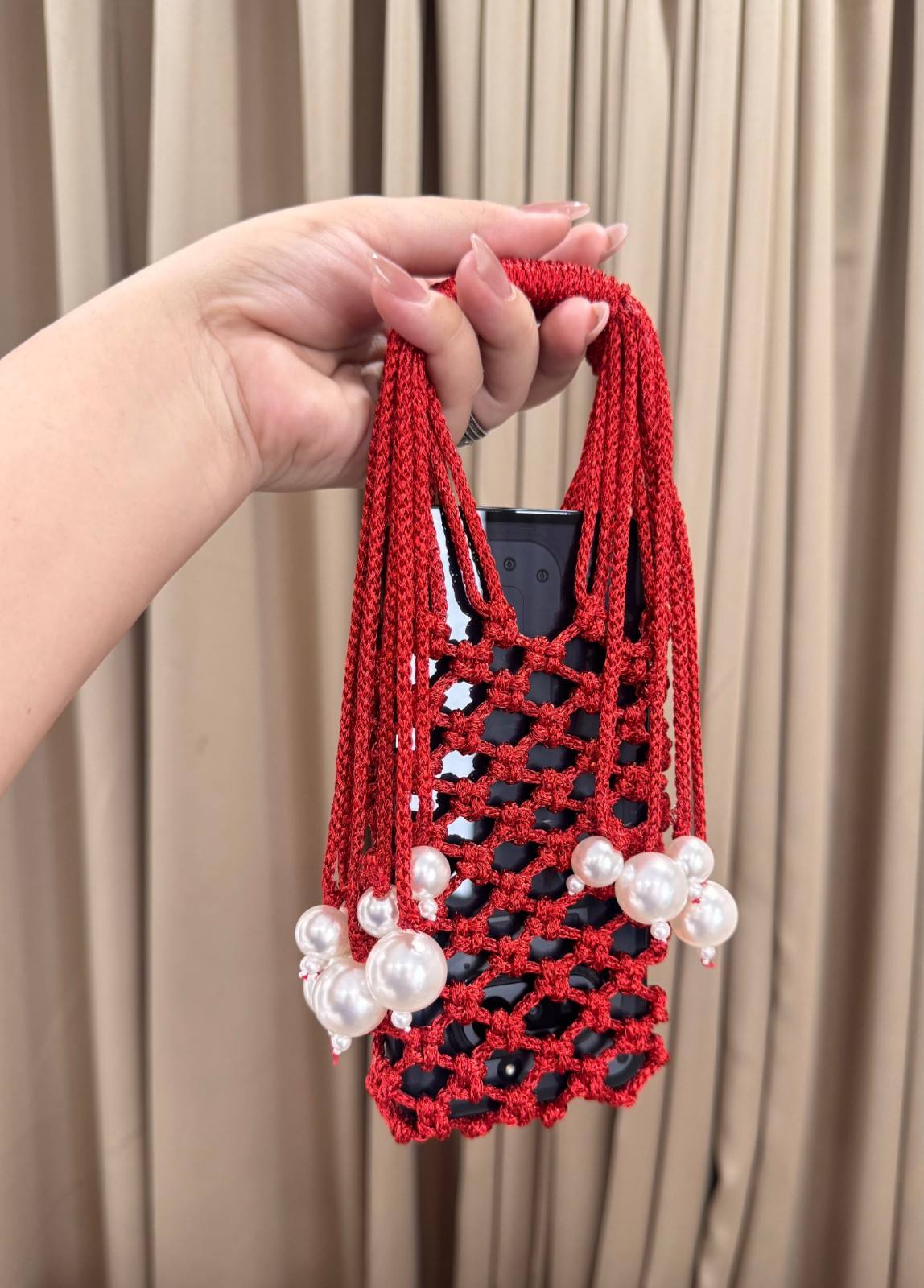 Knotted Pearl Macrame Party Mobile Carry Bag