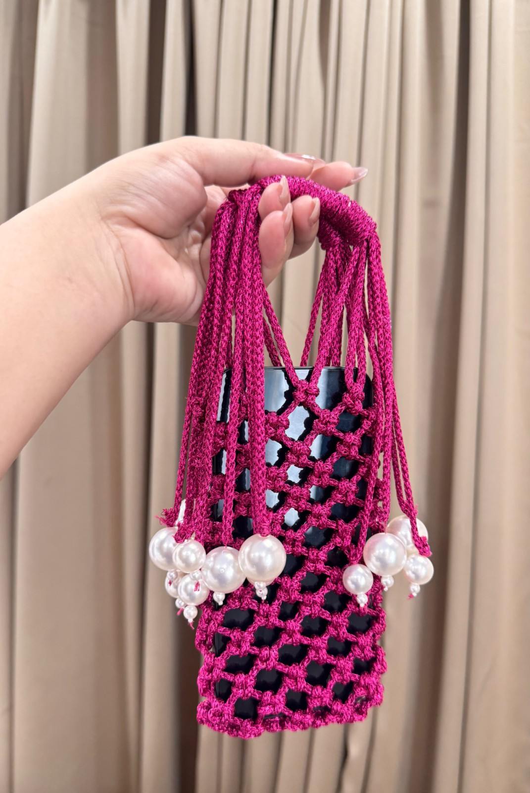 Knotted Pearl Macrame Party Mobile Carry Bag