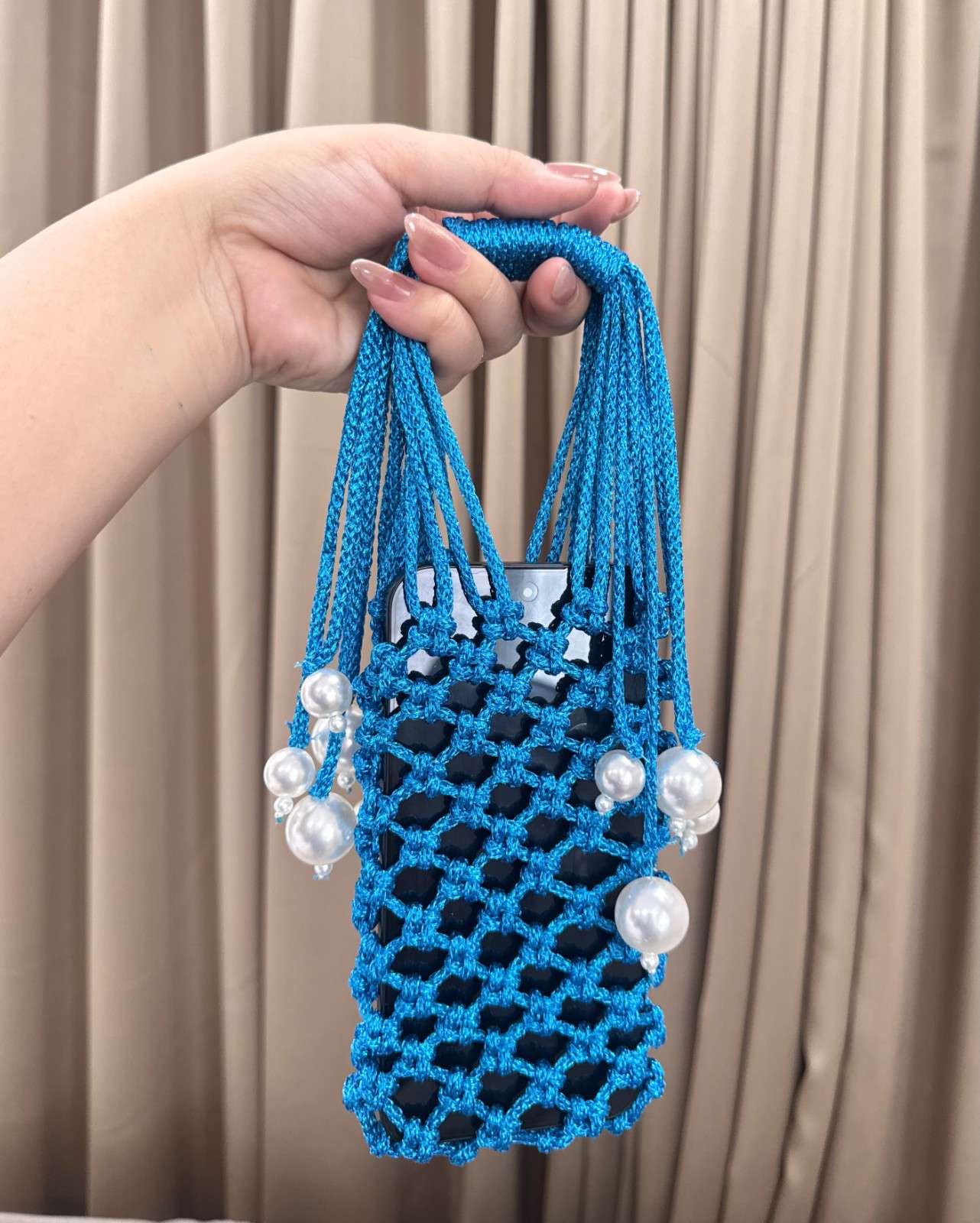 Knotted Pearl Macrame Party Mobile Carry Bag