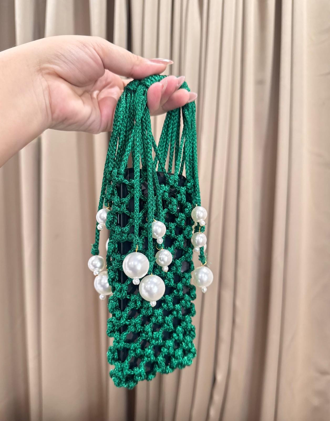 Knotted Pearl Macrame Party Mobile Carry Bag