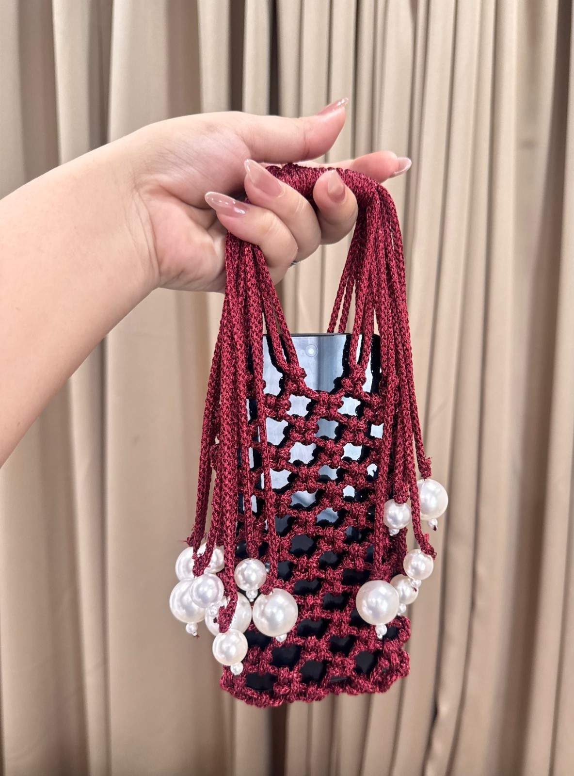 Knotted Pearl Macrame Party Mobile Carry Bag