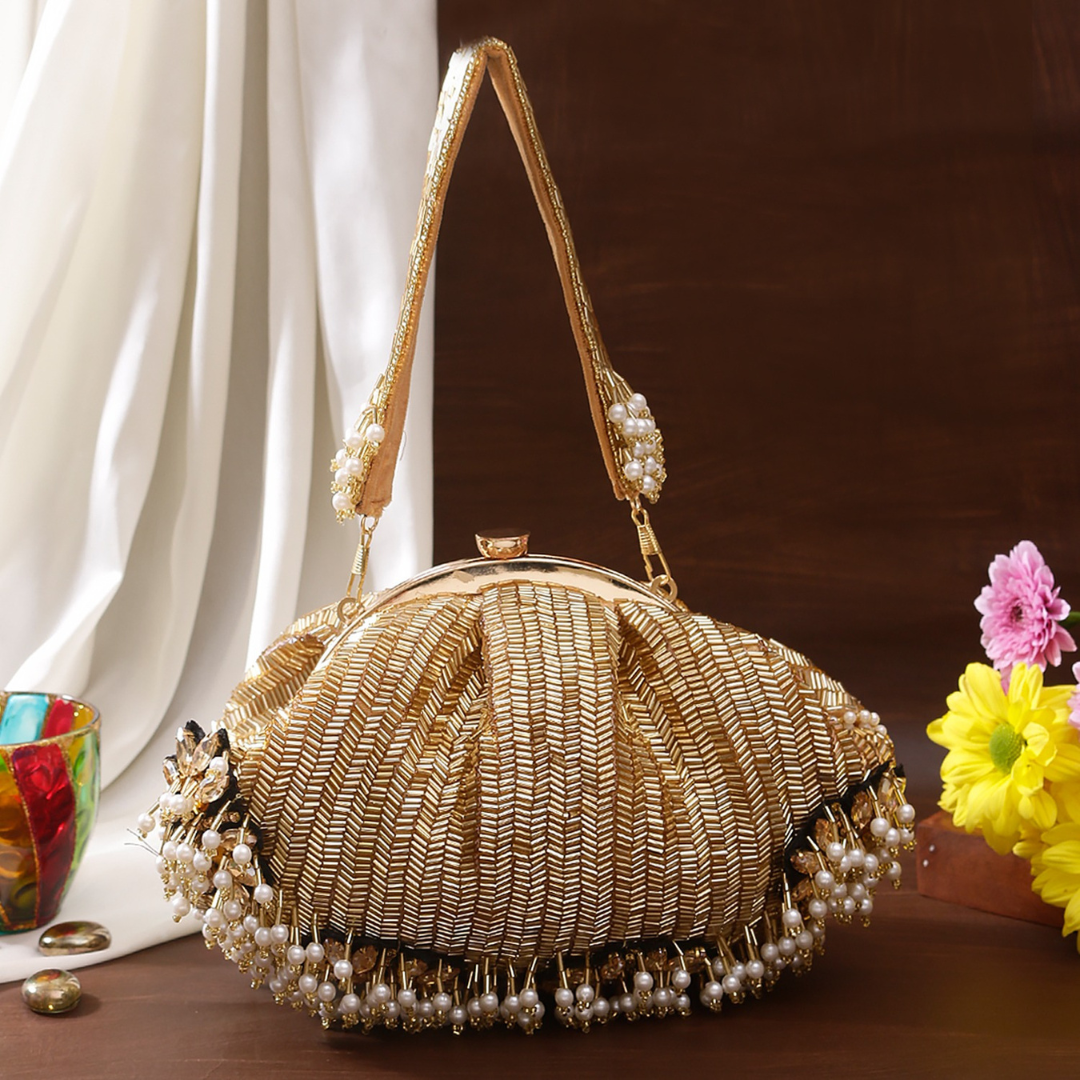 Soft Embroidery Party Pouch Bag with Handle