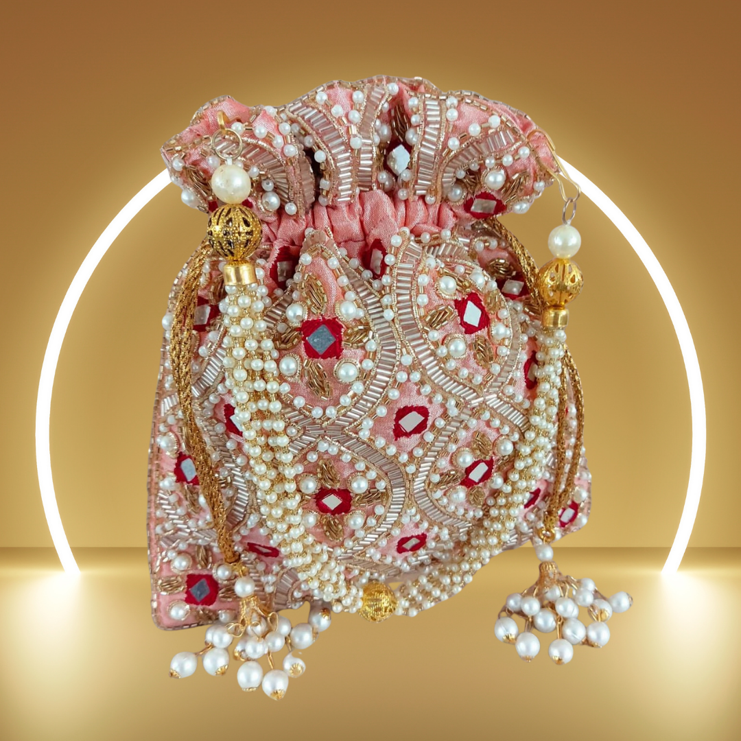 Hand Embroidered Mirror work Potli Bag for Wedding