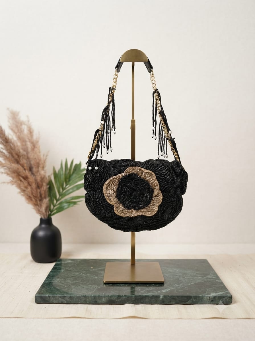 Black Embroidery Party Handbag