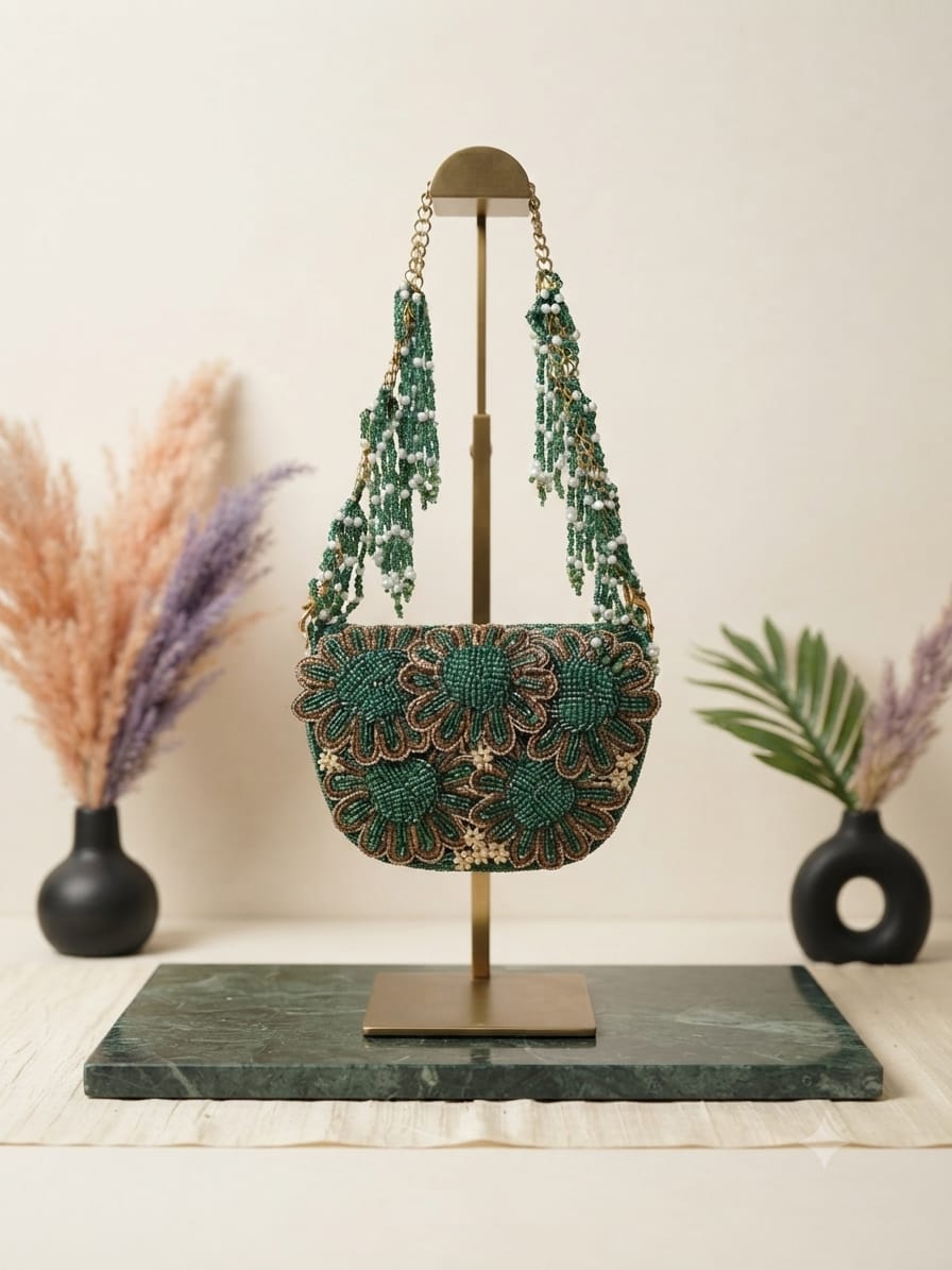 Green Embroidery Party Handbag