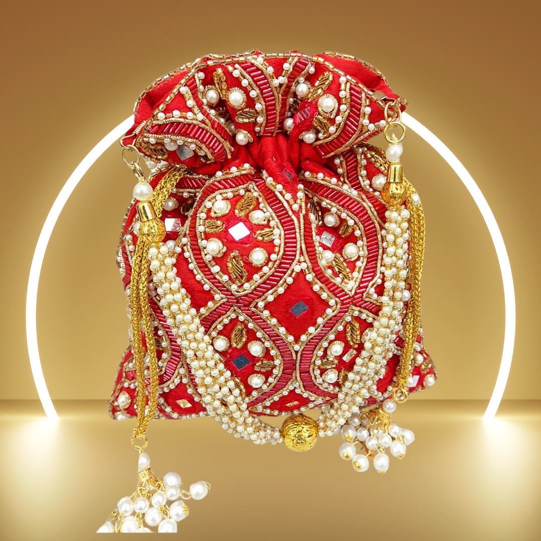 Hand Embroidered Mirror work Potli Bag for Wedding