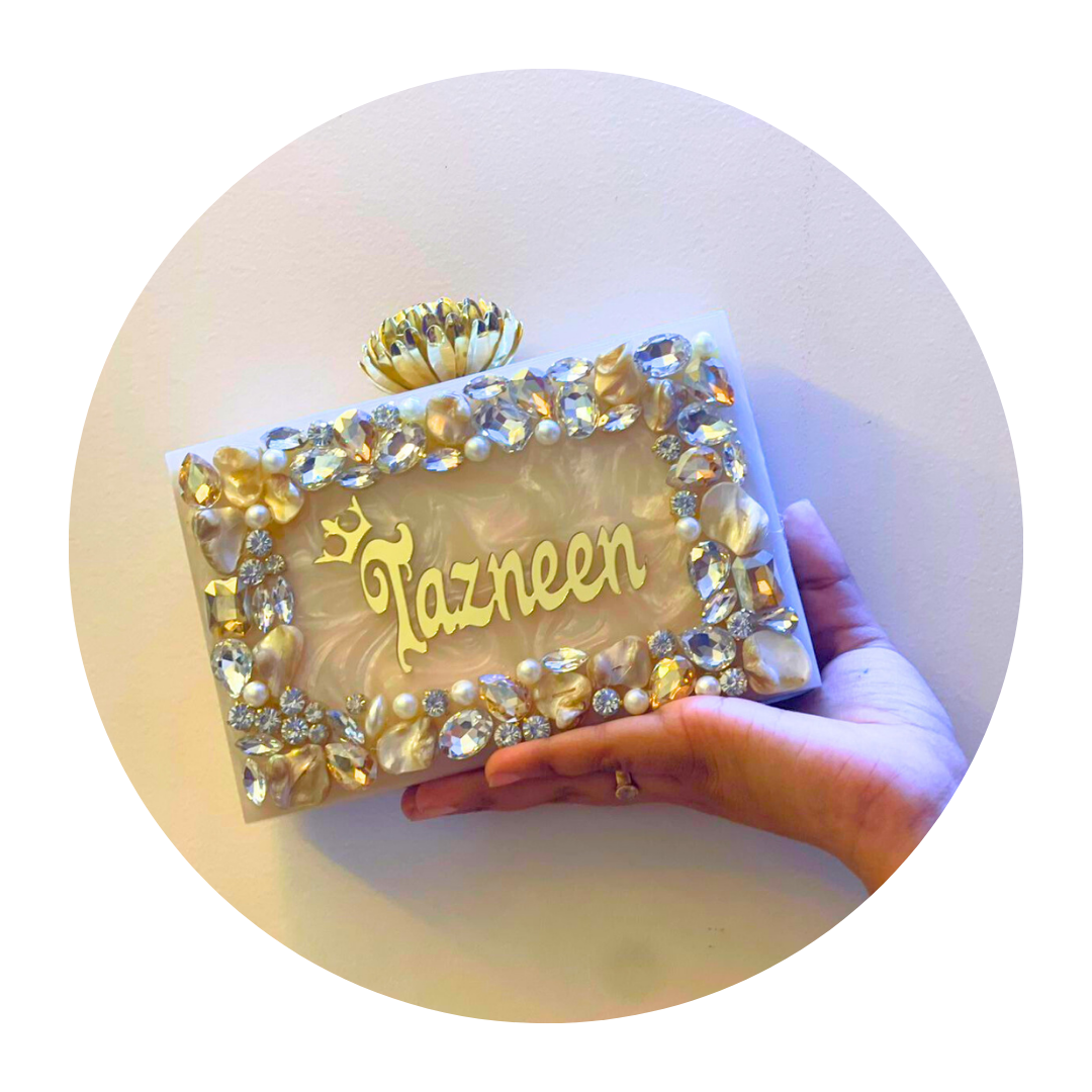 Acrylic Embellished Customised Name Clutch