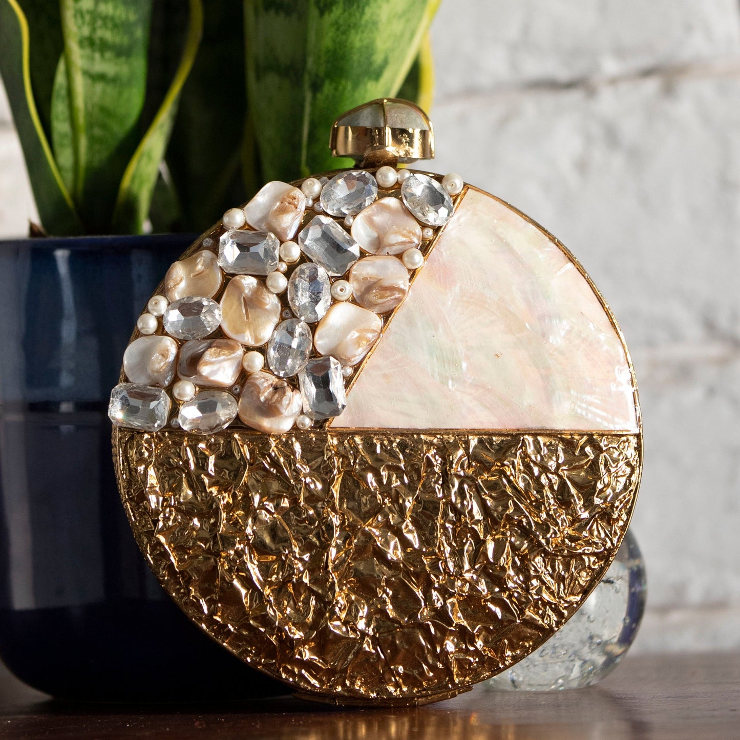 Brass Embellished Party Clutch Bag for Women