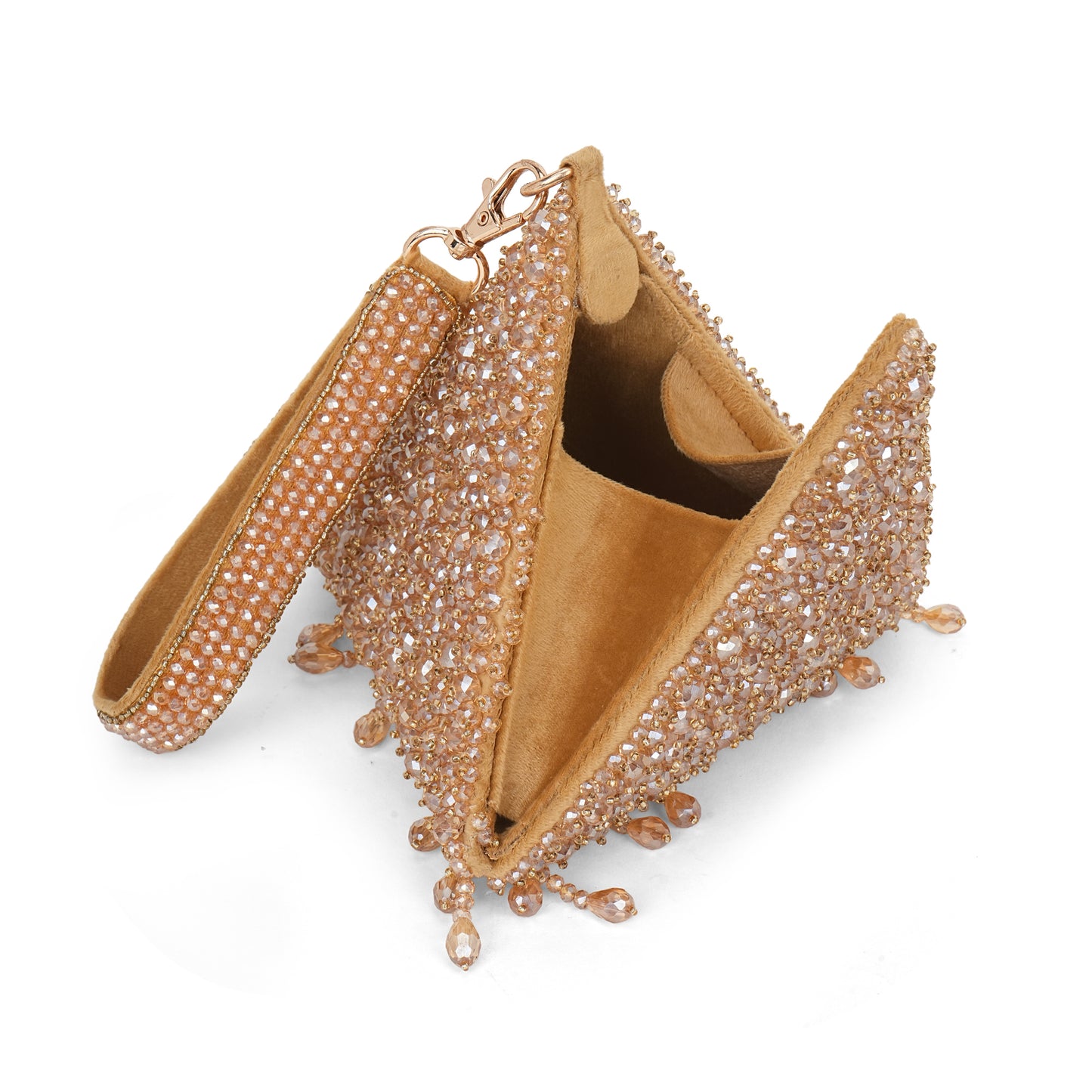 Golden Crystal Embellished Clutch Bag for Weddings & Festive Wear