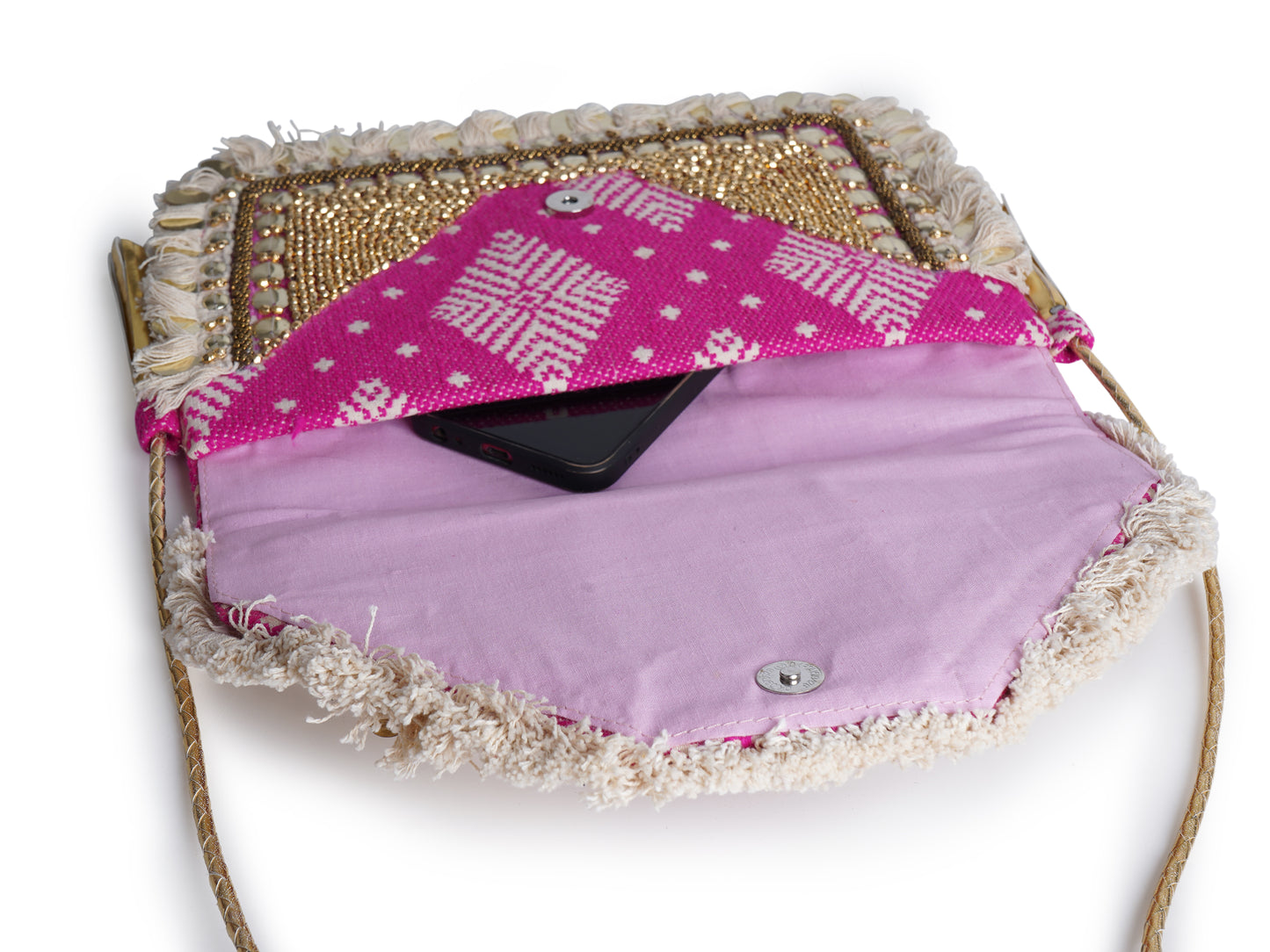 Boho Pink Jacquard Flap Bag