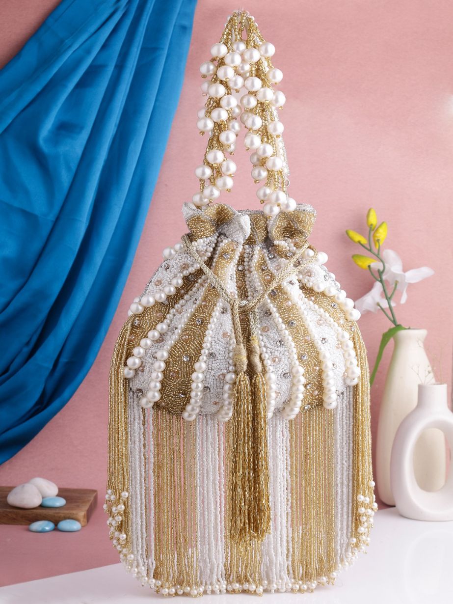 Pearl Tassel Embroidery Potli Bag for Wedding & Party