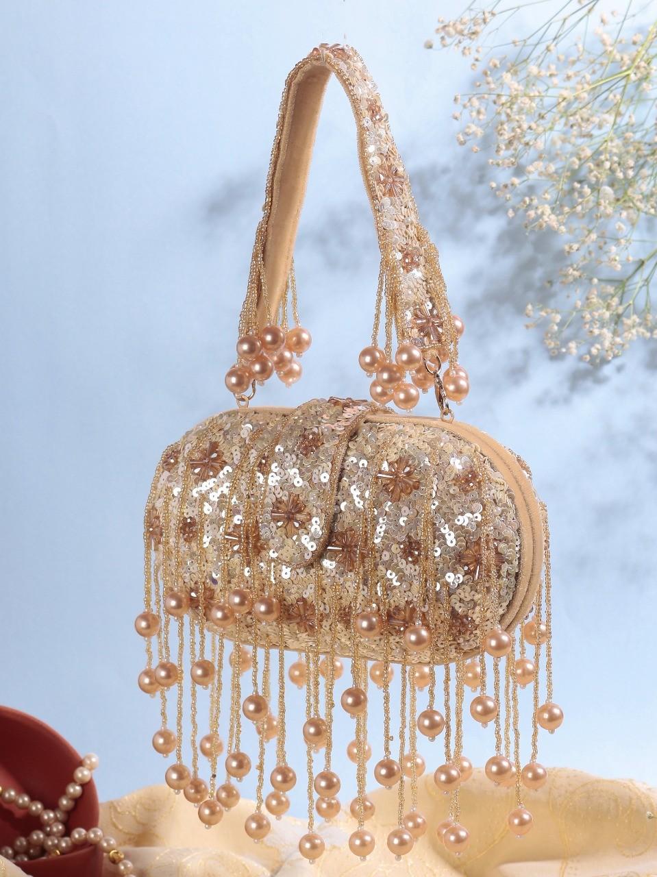 Golden Bead Embroidery Party Clutch Bag for Women